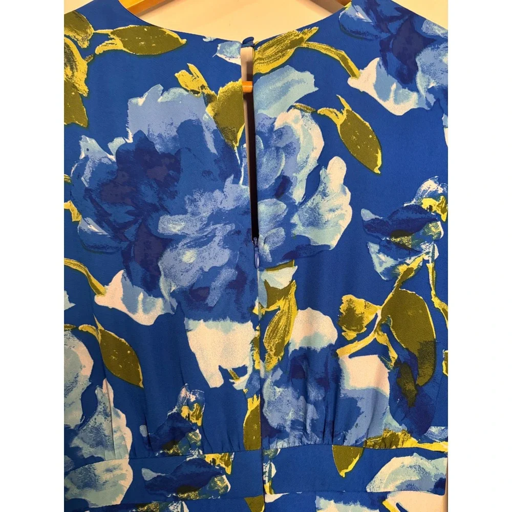 Lulus Blue Floral Maxi Dress Long Sleeve V Neck Front Slit NWT XS - Picture 5 of 6